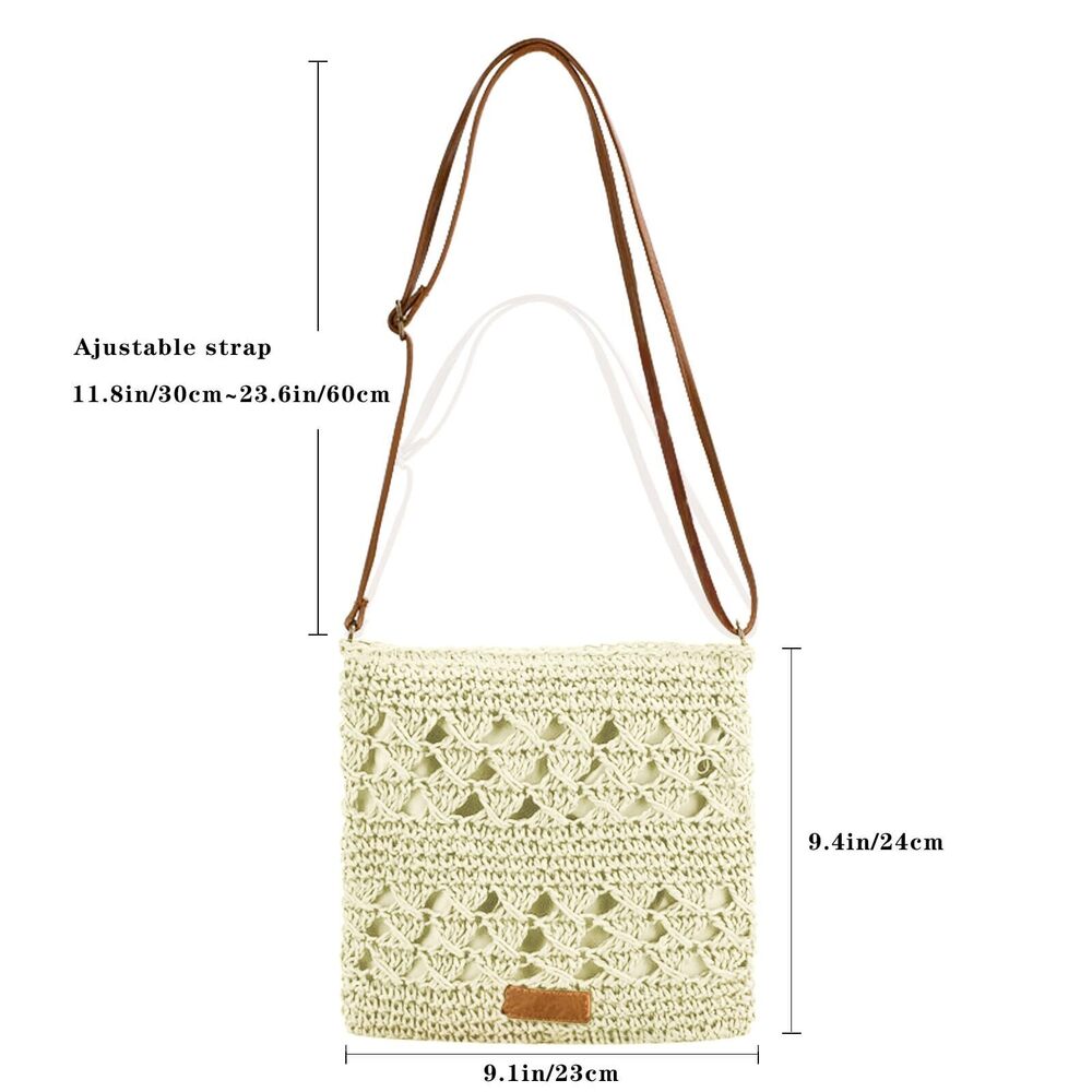 3185 Straw Crossbody Bags Small Summer Beach Bag Boho Handmade Weave - Picture 4 of 6